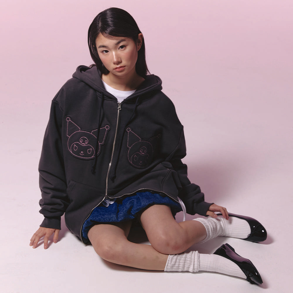 RONRON x SANRIO KUROMI APPLIQUE HOODIE ZIP UP CHARCOAL – SeoulSeoul