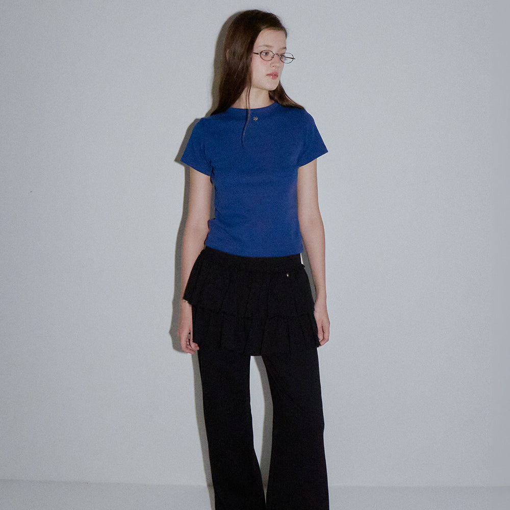 RONRON BACK RIBBON HEART SLIM CROP T SHIRTS NAVY – SeoulSeoul