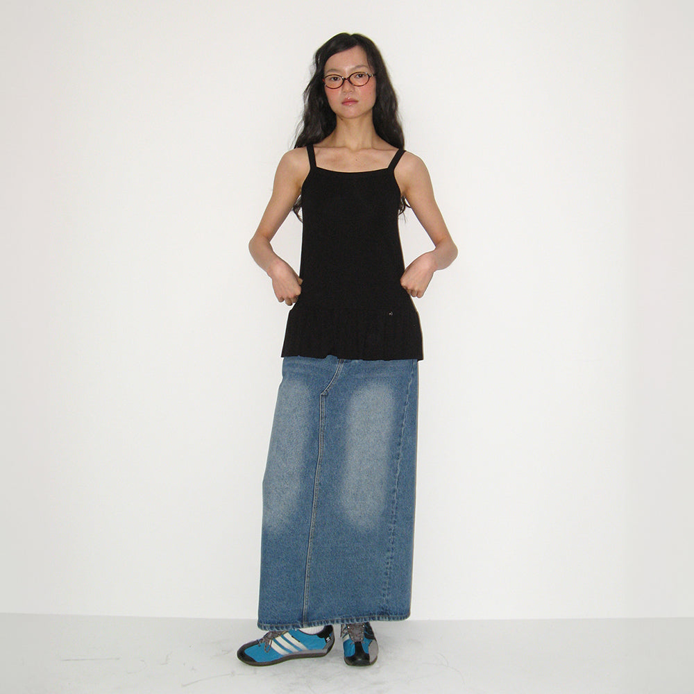 RONRON PENDANT RUFFLE LAYERED SLIM SLEEVELESS BLACK – SeoulSeoul