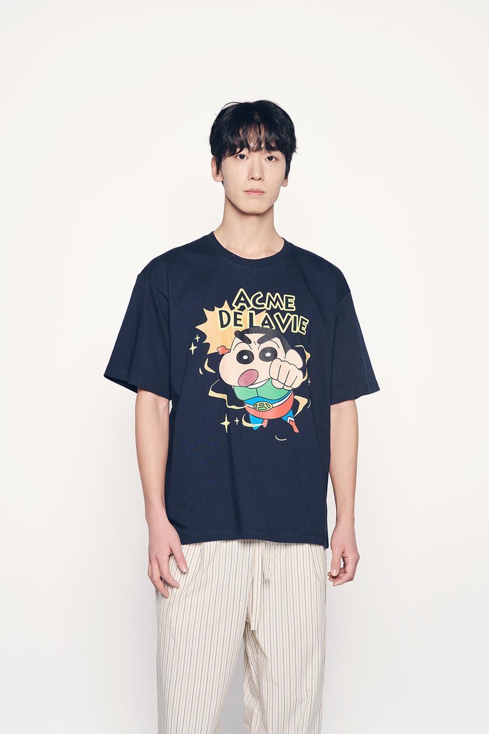 【ADLV】 ACTION KAMEN SHINCHAN SHORT SLEEVE T-SHIRT acmé de la vie Action Kamen Shinchan T-Shirt – Dark Navy