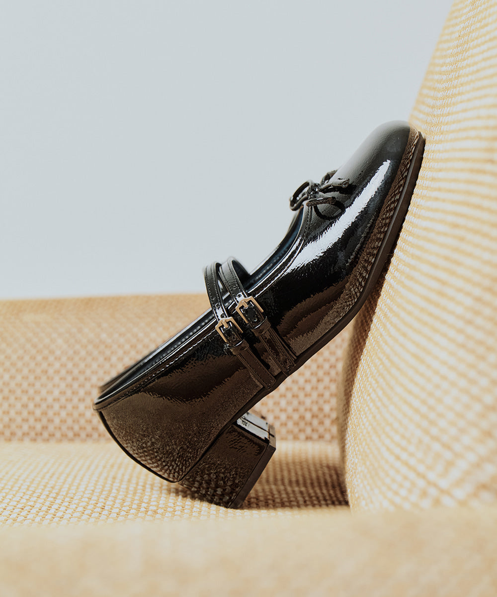 ROCKFISH SQUARE TOE TWO STRAP MARYJANES(4CM) - BLACK – SeoulSeoul