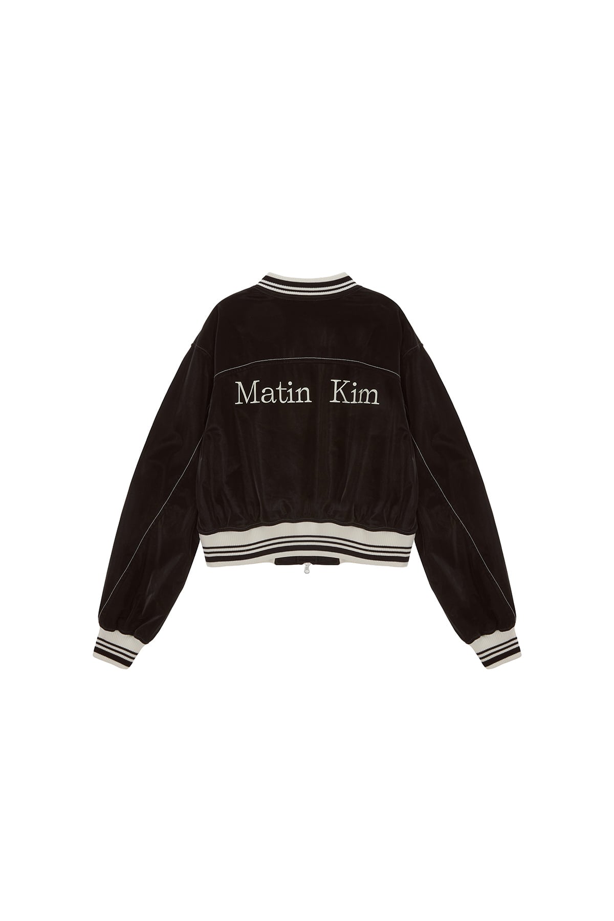 ブルゾン [MATINKIM]coating stadium jumper for women in dark brown MATIN KIM COATING STADIUM JUMPER FOR WOMEN IN DARK BROWN