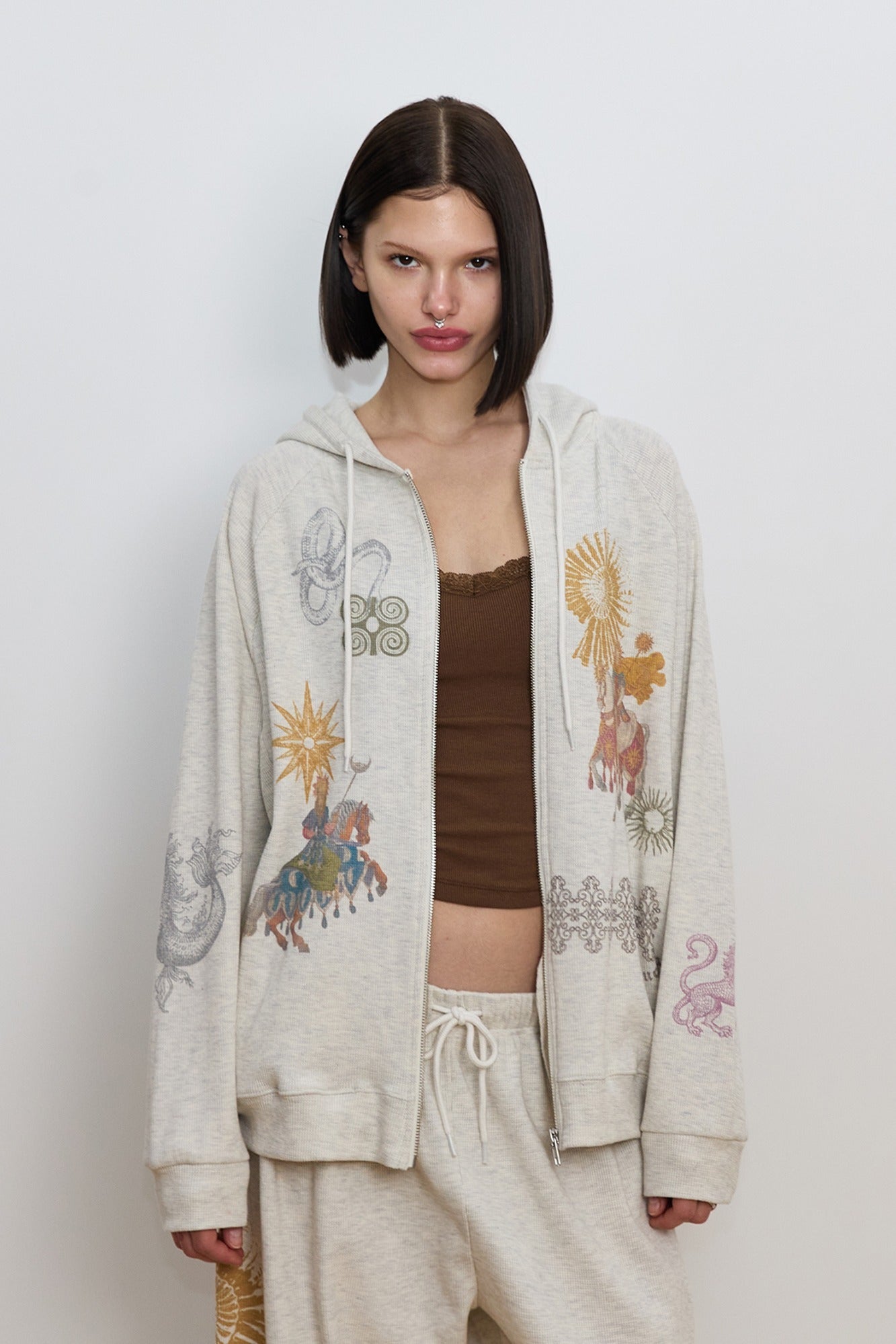 トップス tajent EYELET DESIGN ZIP UP HOODIE-IVORY Sponge Tropical Wool Zip Hoodie Ivory | Layers | Meridian