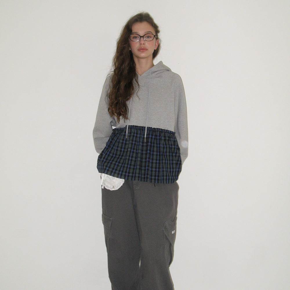 ★RONRON★ PENDANT FRILL HOODIE WIND JUMPER NAVY CHECK PENDANT FRILL HOODIE WIND JUMPER NAVY CHECK - RONRON 론론