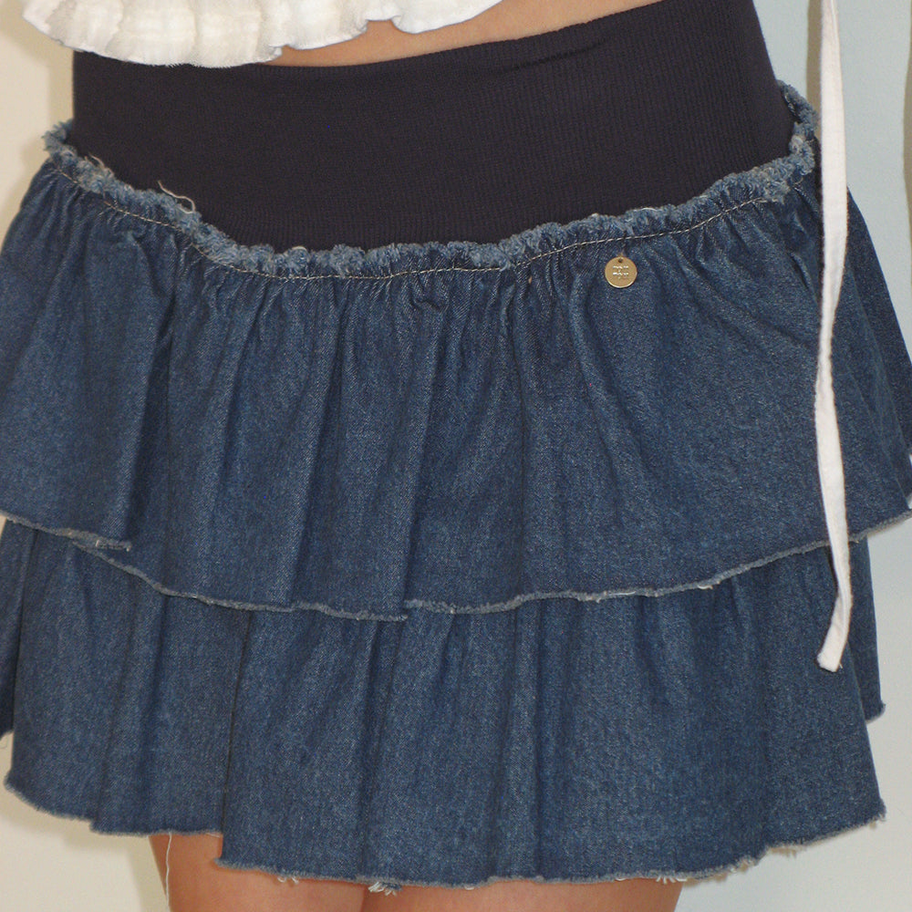 ◆RONRON◆ CANCAN RUFFLE BANDING DENIM PANTSKIRT BLACK MUSINSA | RONRON CANCAN RUFFLE BANDING DENIM PANTSKIRT BLACK
