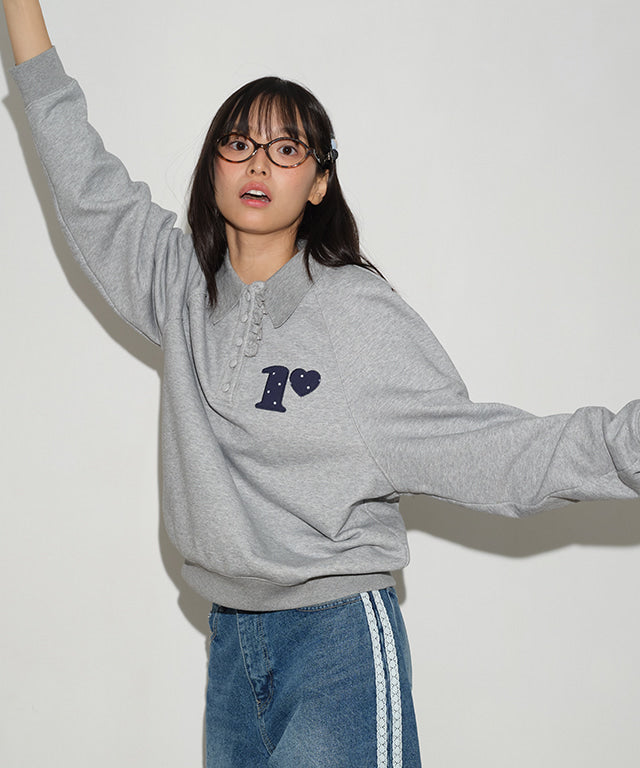 トップス RONRON DOT R FRILL COLLAR SWEATSHIRT RONRON DOT R FRILL COLLAR SWEATSHIRT GREY – SeoulSeoul