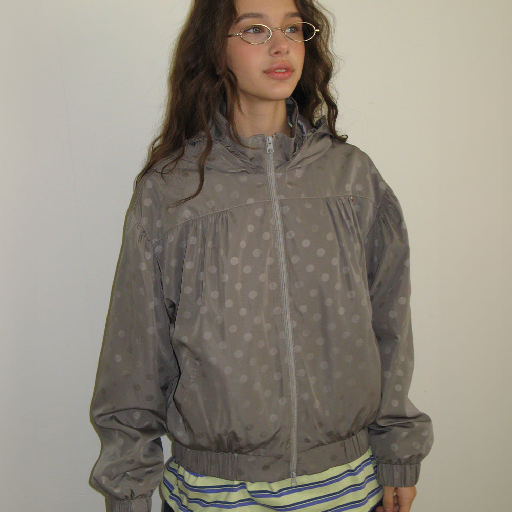 RONRON DOT PENDANT FRILL HOODIE WIND JUMPER GREY – SeoulSeoul
