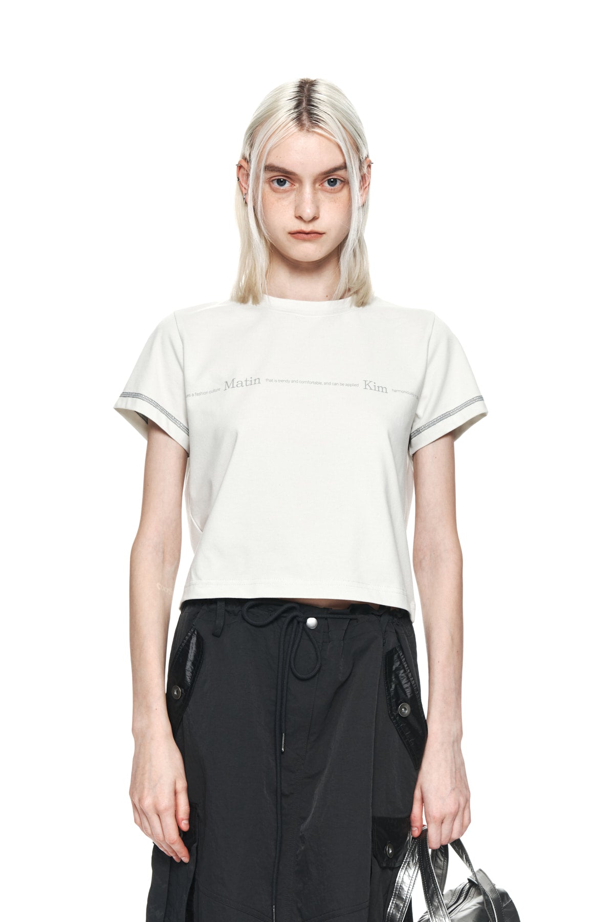 MATIN KIM SMALL LINE LOGO STITCH CROP TOP IN LIGHT GREEN