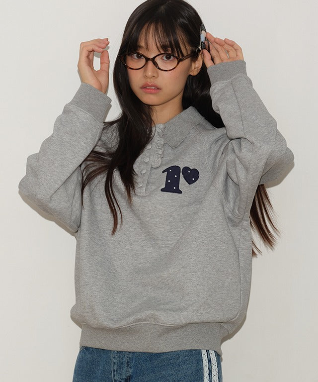 RONRON DOT R FRILL COLLAR SWEATSHIRT GREY – SeoulSeoul