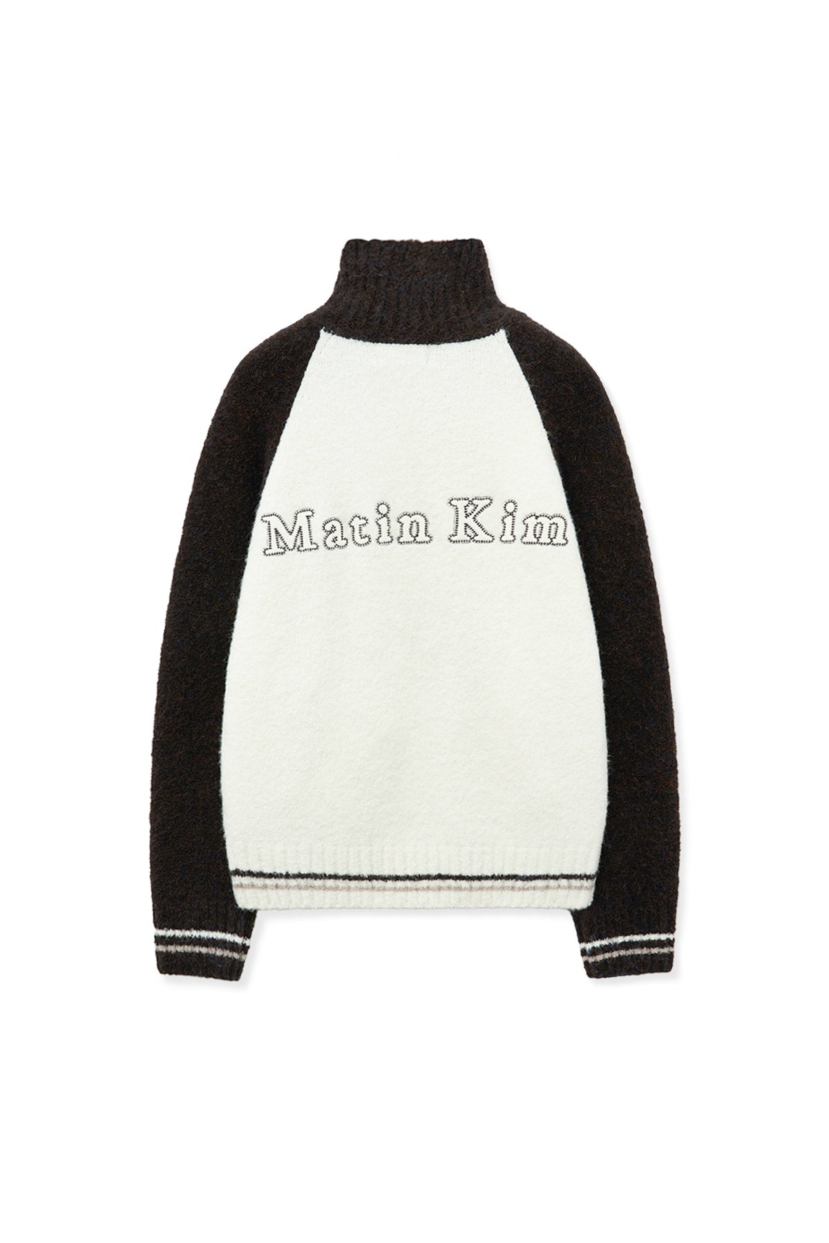 MATIN KIM HIGH NECK RAGLAN KNIT ZIP UP FOR WOMEN IN DARK BROWN 