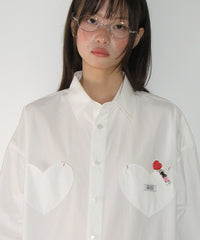 RONRON DOUBLE HEART POCKET OVER FIT SHIRT WHITE