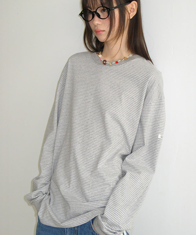 RONRON MULTI PATTERN HEART STRIPE LONG SLEEVE GREY – SeoulSeoul 【RONRON】ライトブルー 長袖シャツ ハート刺繍