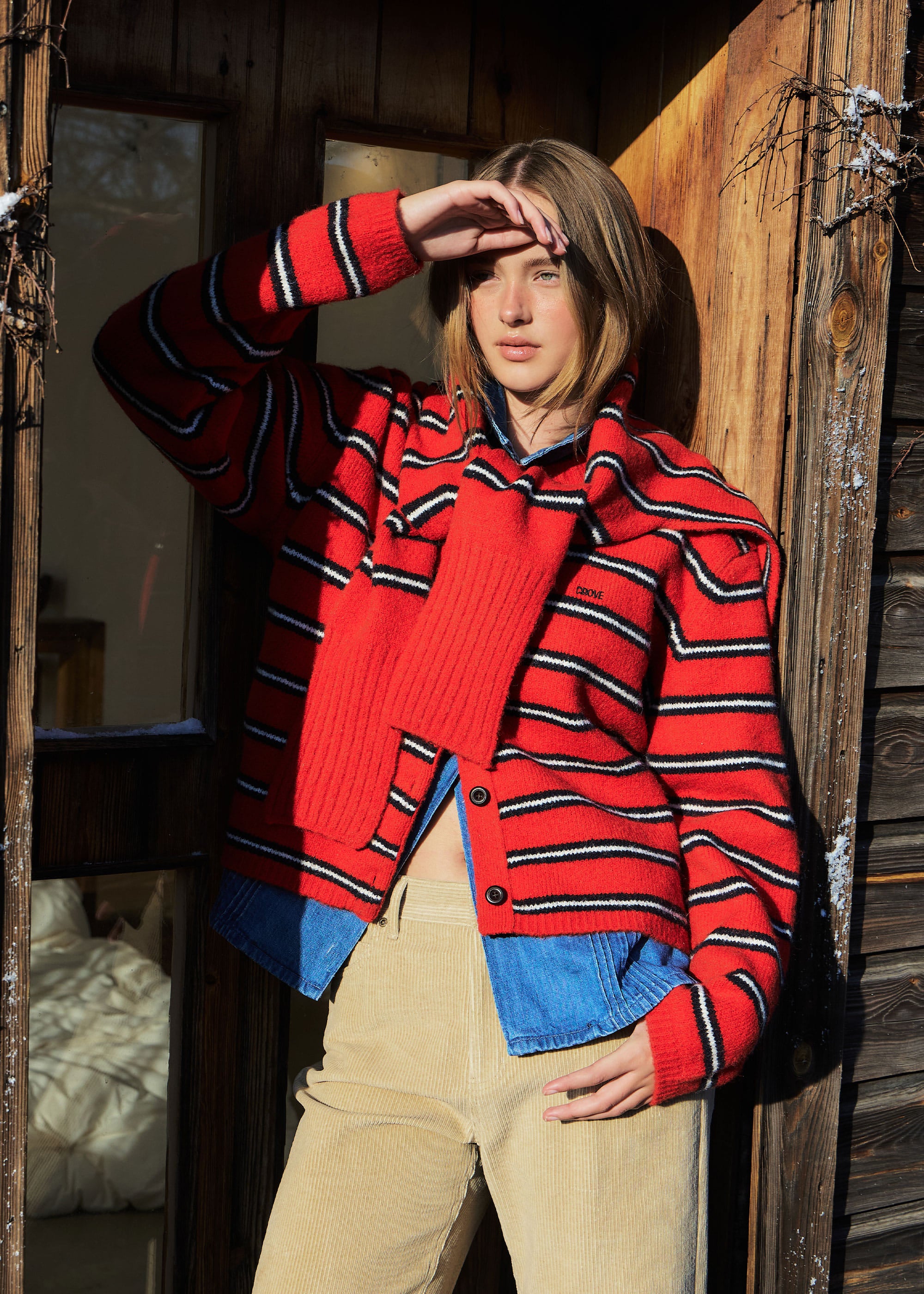 ◇GROVE◇ STRIPE GRVR SHAWL MUFFLER NAVY GROVE】STRIPE GRVR SHAWL MUFFLER マフラー・ストール