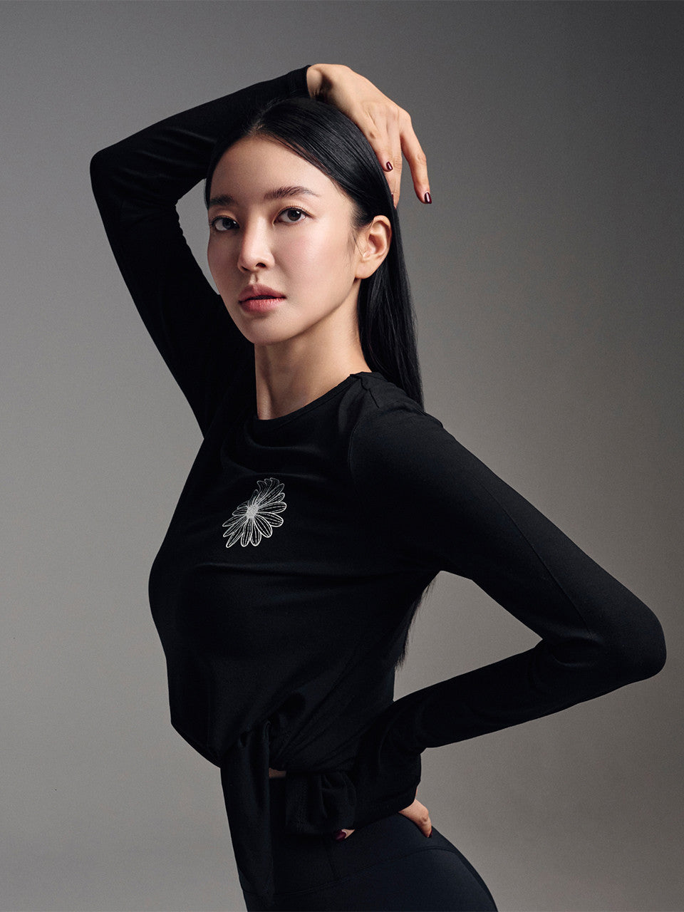 ★MARDI MERCREDI ACTIF★AIRLIFT side slit top theflower★ MARDI ACTIF AIRLIFT side slit top the flower_BLACK IVORY