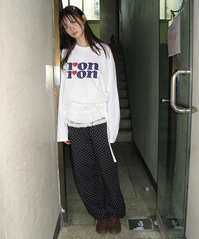 RONRON BACK HEART POCKET BANDING JOGGER PANTS NAVY DOT RONRON BACK HEART POCKET BANDING JOGGER PANTS NAVY DOT