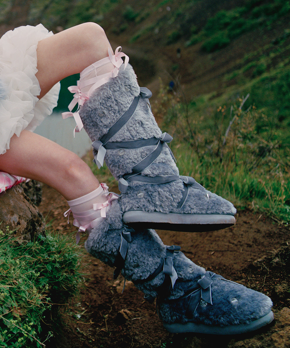ROCKFISH X SUSAN FANG] FURRY LONG BOOTS - GREY – SeoulSeoul