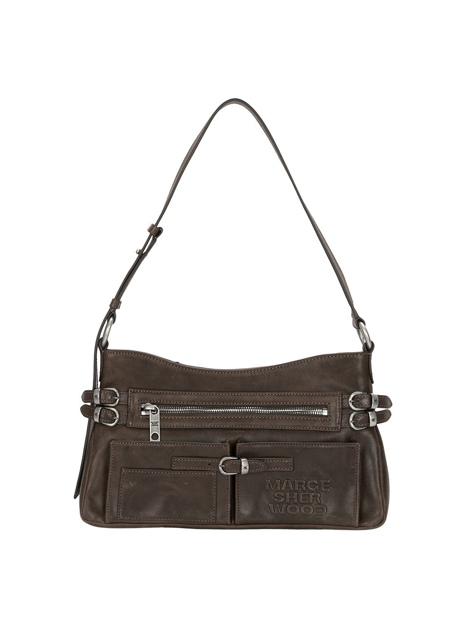 [Margesherwood ] / ☆ FLAT POCKET SHOULDER / llic grey MARGESHERWOOD FLAT POCKET SHOULDER_washed brown pull-up