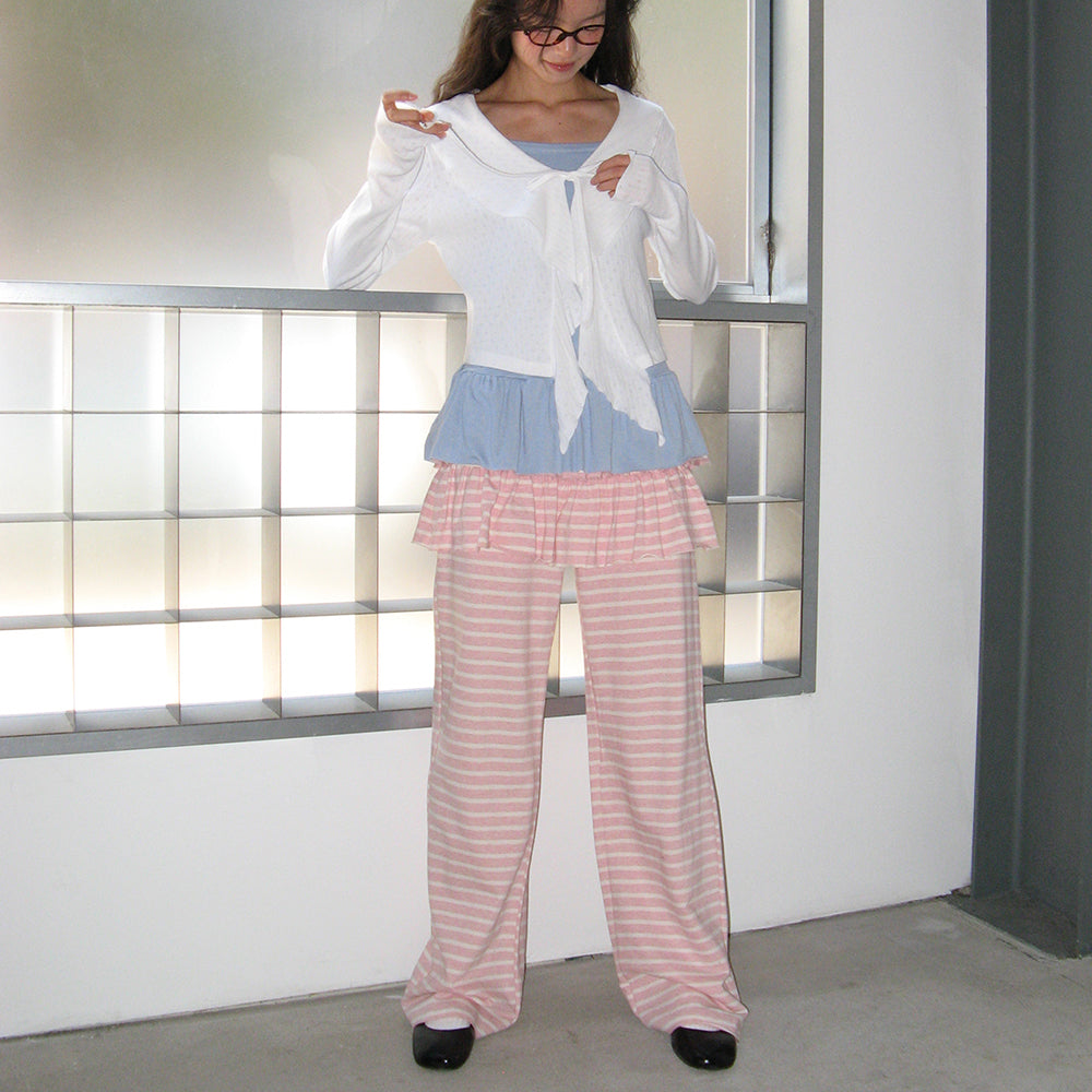 【RONRON】 IRREGULAR RUFFLE PANTSKIRT ♥2COLOR RONRON STRIPE CANCAN RUFFLE LAYERED PANTSKIRT NAVY – SeoulSeoul