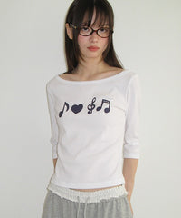 RONRON EART MUSIC NOTE SLIM FIT QUARTER SLEEVE WHITE