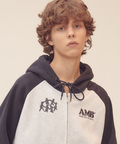 アウターその他 +AMBLER+ Round and round raglan zip-up hooded jacket brown A AMBLER Unisex Round and Round Zip-Up Raglan Hooded Jacket