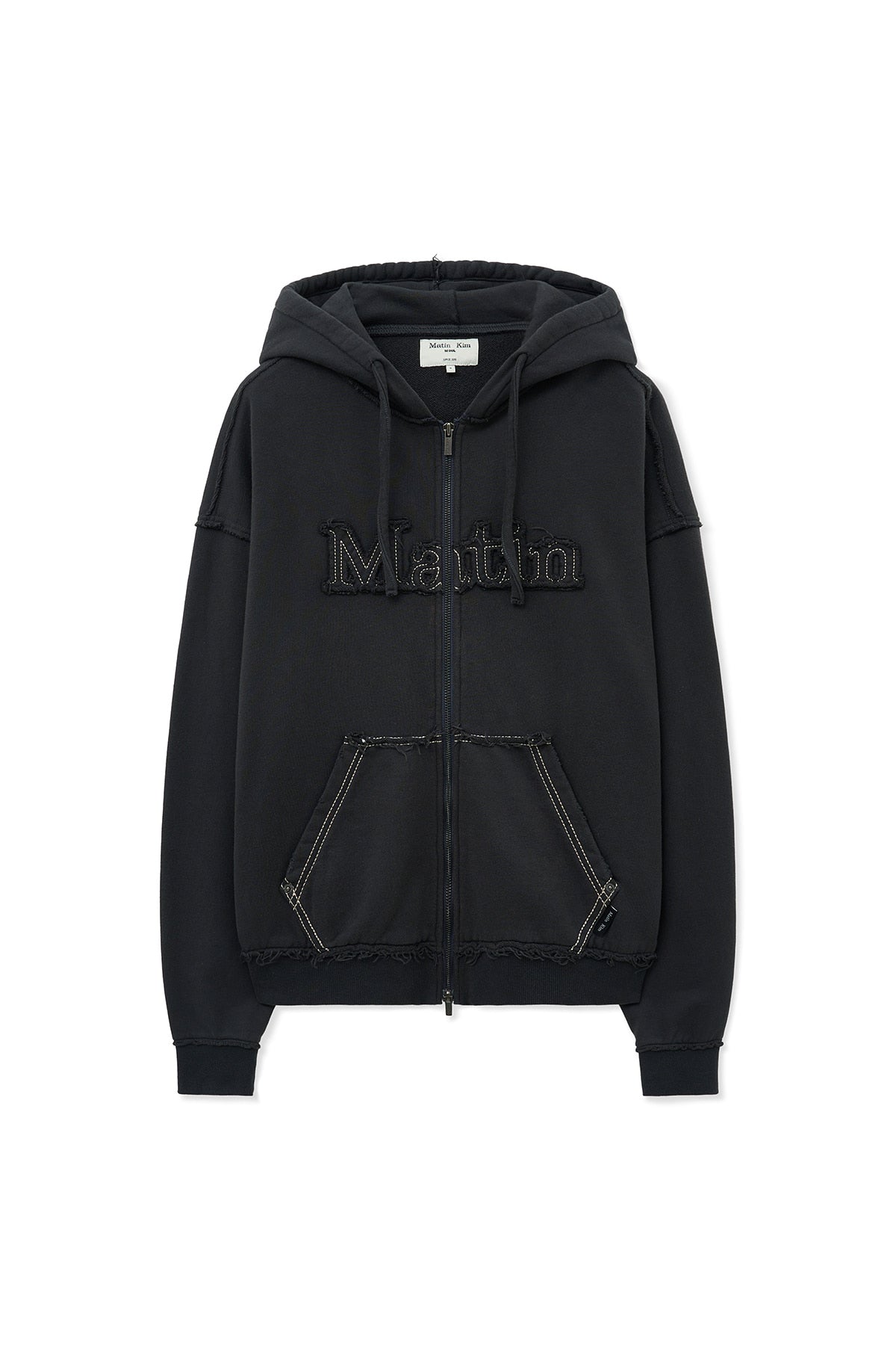 MATIN KIM RAW CUT APPLIQUE HOODY ZIP UP IN CHARCOAL – SeoulSeoul