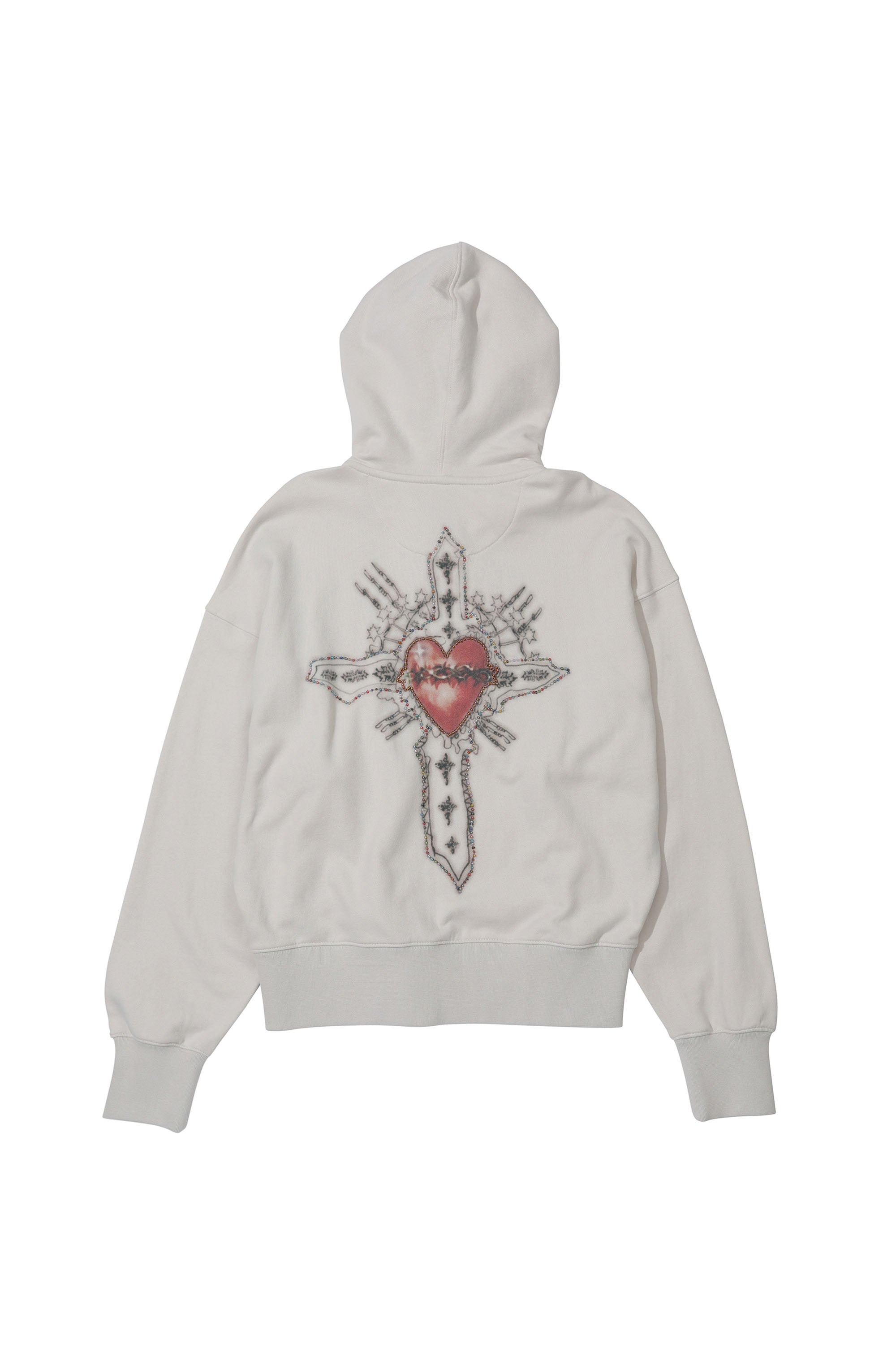 SCULPTOR Beaded Saint Hoodie White（M） SCULPTOR Beaded Saint Hoodie Zip-Up Dirty White – SeoulSeoul