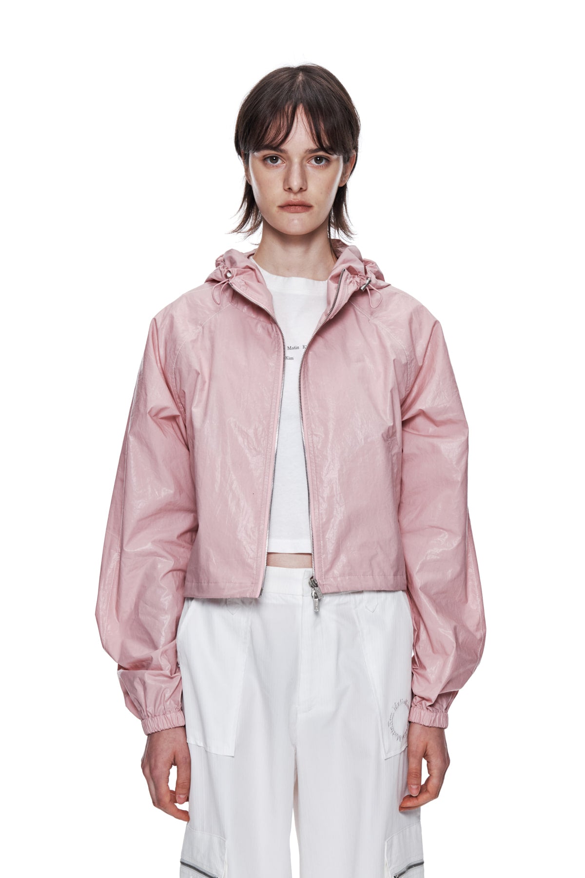 MATIN KIM CROP HOODY COATING JUMPER IN PINK – SeoulSeoul