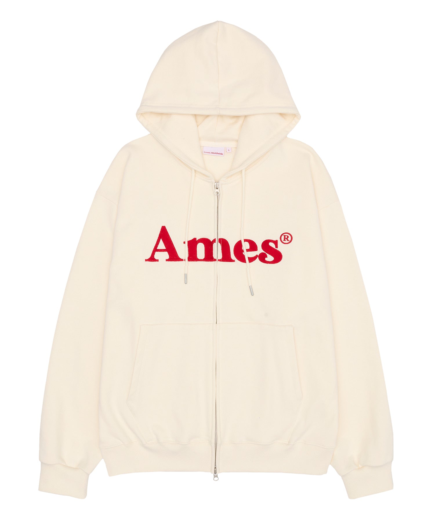 AMES BASIC LOGO HOODIE ZIP UP CREAM – SeoulSeoul