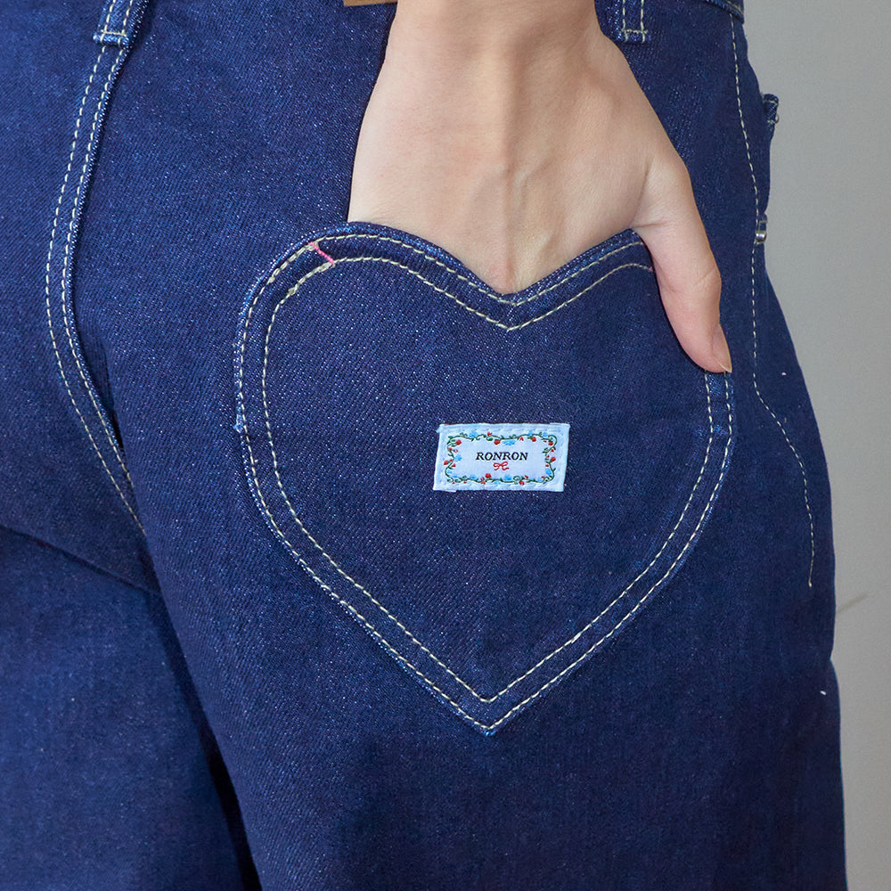 RONRON BACK HEART STITCH POCKET DENIM PANTS INDIGO BLUE