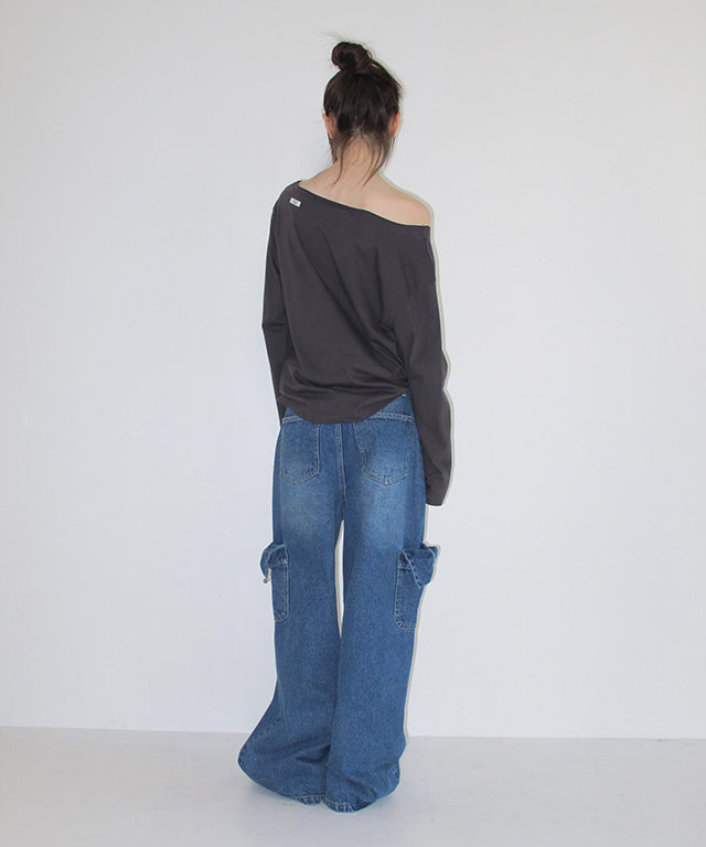 RONRON RIBBON POCKET CARGO DENIM PANTS MEDIUM BLUE – SeoulSeoul