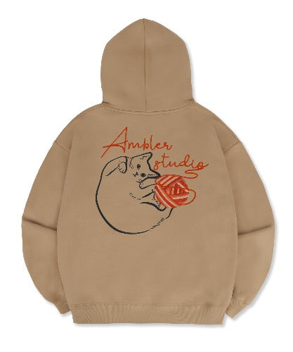 Tシャツ・カットソー +AMBLER+ A stray cat embroidery unisex hooded t-shirt beige AMBLER A Stray Cat Embroidered Hoodie – SeoulSeoul