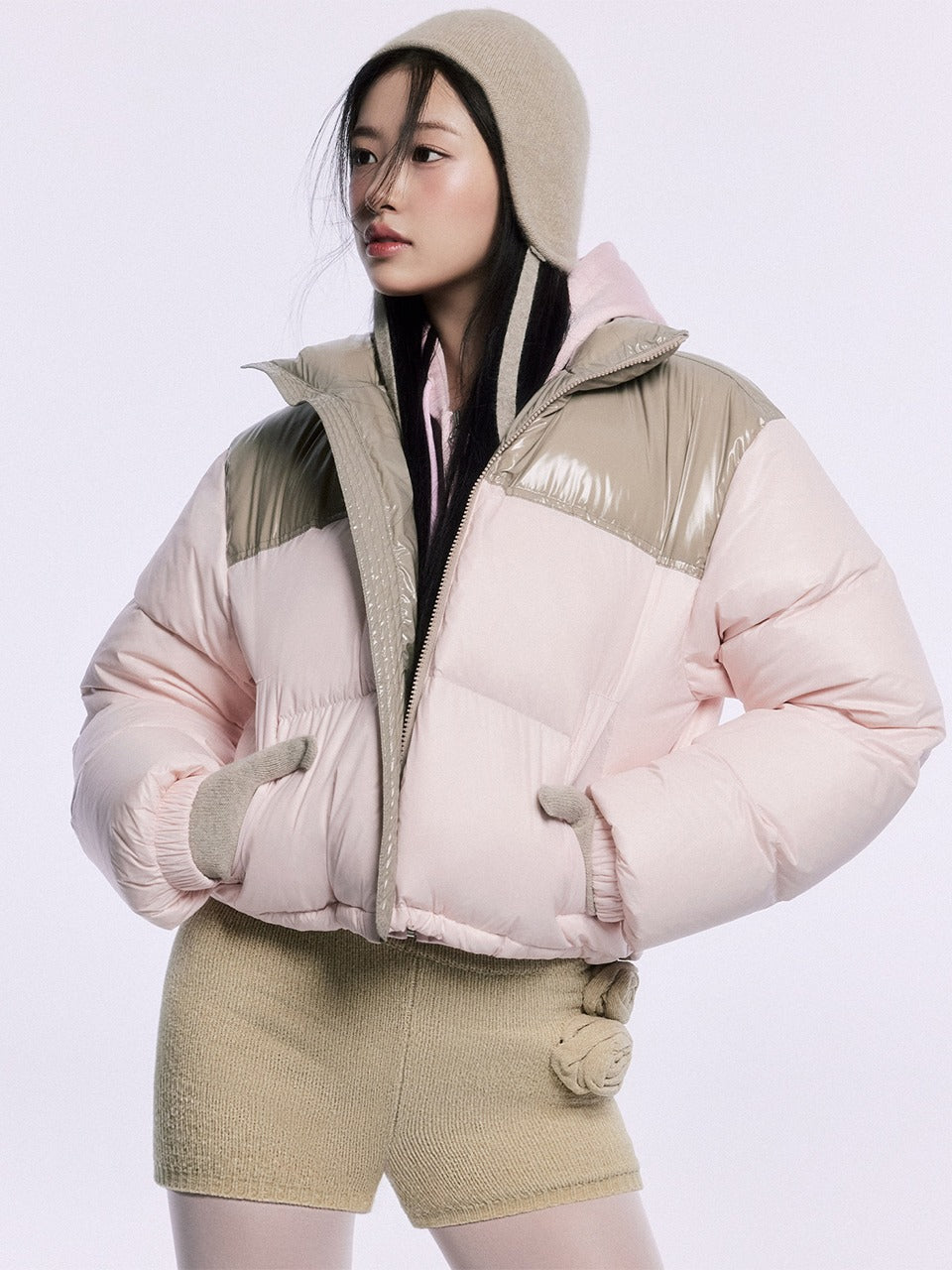 ★MARDI MERCREDI★CROPPED DOWN JACKET COLOR BLOCK_BROWN★ CROPPED DOWN JACKET COLOR BLOCK_BROWN - MARDI MERCREDI