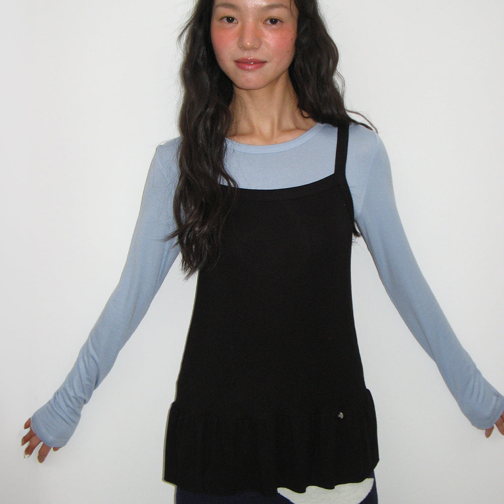 ★ronron★ RUFFLE ROUND COLLAR PK T SHIRT DOT BLACK RUFFLE ROUND COLLAR PK T SHIRT DOT BLACK - RONRON 론론