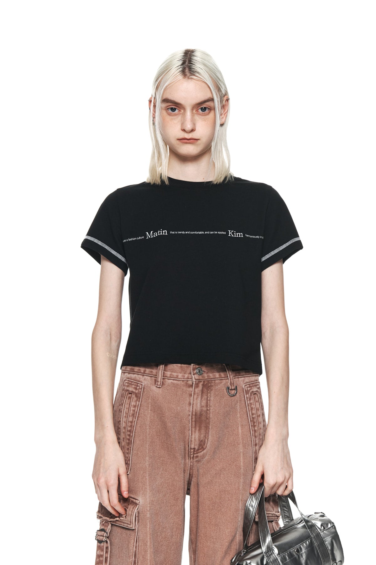 ● Matin Kim ● SMALL LINE LOGO STITCH CROP TOP IN BLACK MUSINSA | MATIN KIM MATIN SMALL LINE LOGO STITCH CROP TOP IN