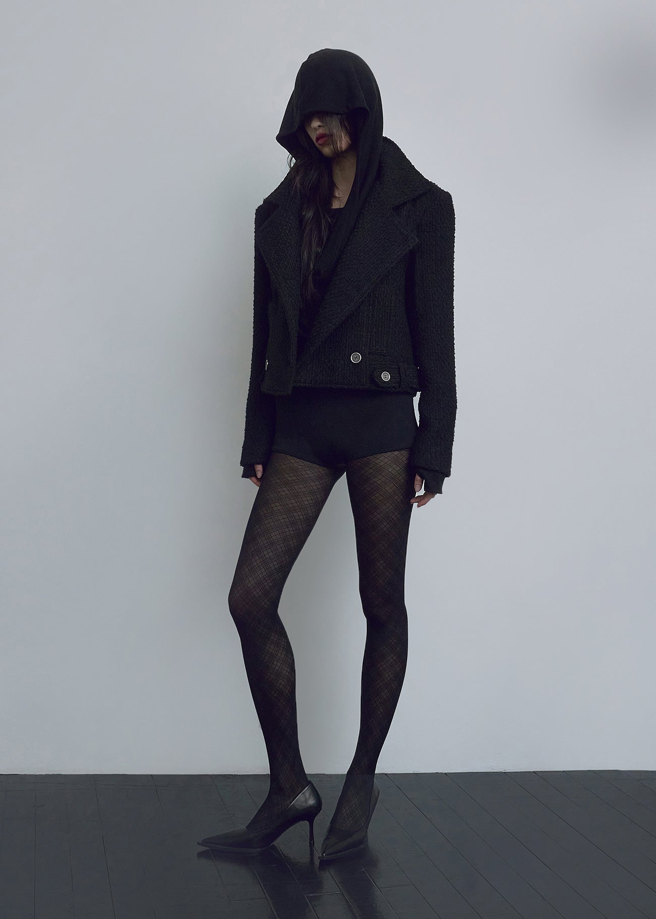 ジャケット・アウター bohemseo BELTED HALF COAT, TWEED BLACK BOHEMSEO BELTED HALF COAT, TWEED BLACK – SeoulSeoul