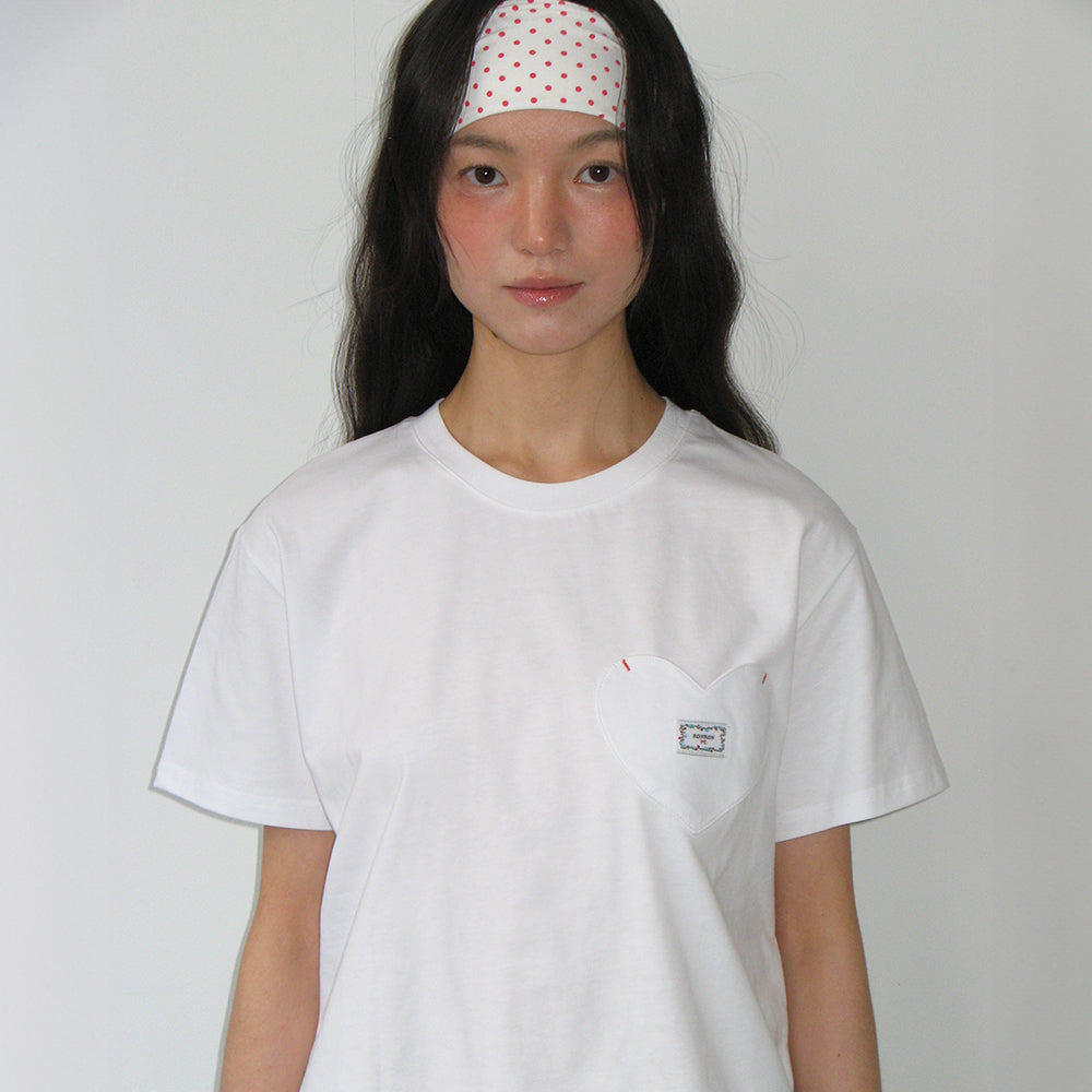 RONRON HEART POCKET OVER FIT SHORT SLEEVE T SHIRT WHITE