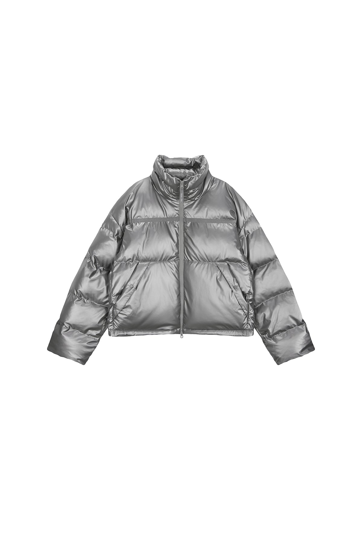 ★MATIN KIM★LOGO TAPING PUFFER DOWN JUMPER FOR MEN★ MATIN KIM LOGO TAPING PUFFER DOWN JUMPER FOR MEN IN SILVER