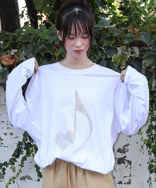 RONRON HEART NOTE TYPE OVER FIT LONG SLEEVE WHITE – SeoulSeoul