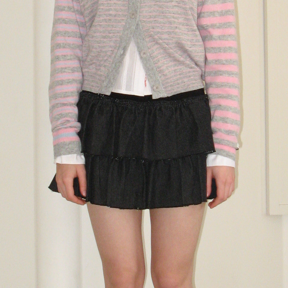 RONRON CANCAN RUFFLE BANDING DENIM PANTSKIRT BLACK – SeoulSeoul