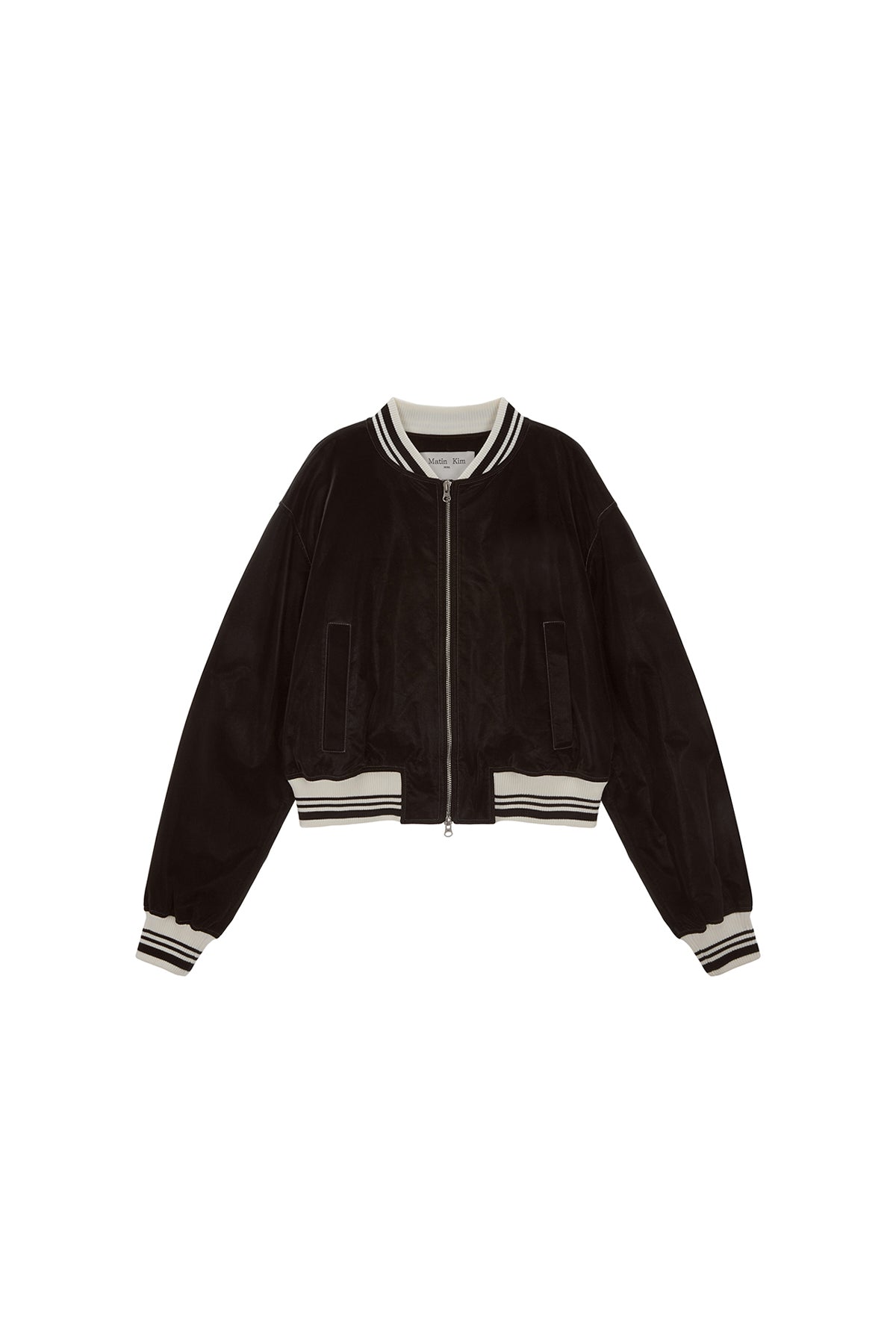 ブルゾン [MATINKIM]coating stadium jumper for women in dark brown MATIN KIM COATING STADIUM JUMPER FOR WOMEN IN DARK BROWN