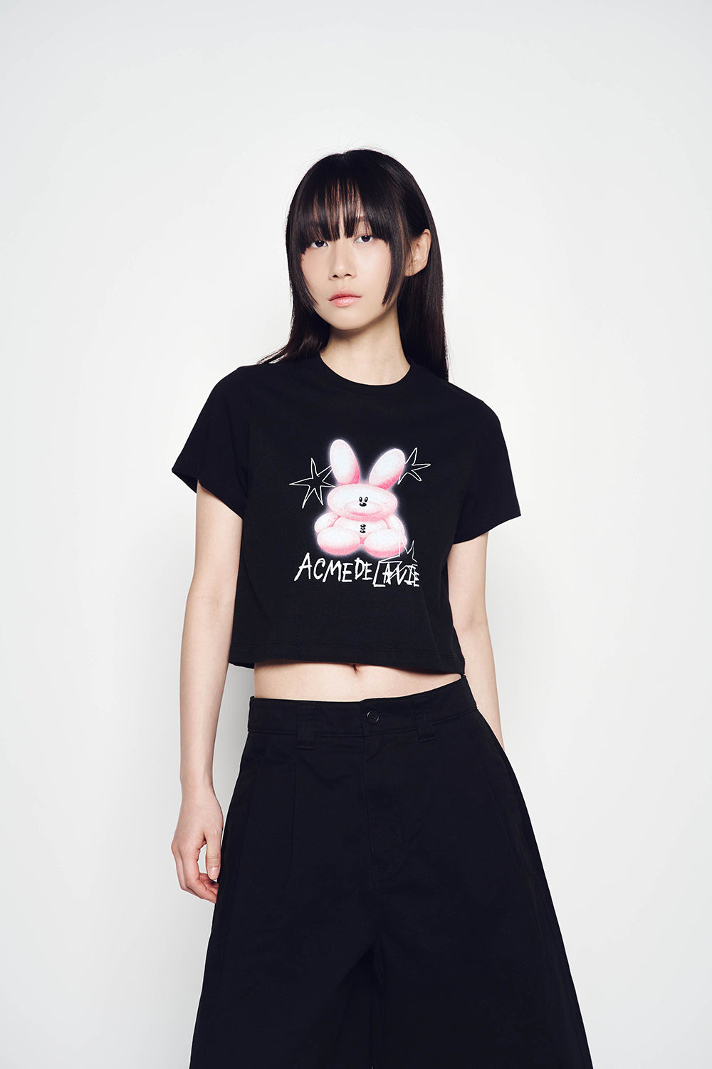 【ADLV】 WOMAN ROUND SPRAY RABBIT CROP SHORT SLEEVE T-SHIRT acmé de la vie ADLV WOMAN ROUND SPRAY RABBIT CROP SHORT