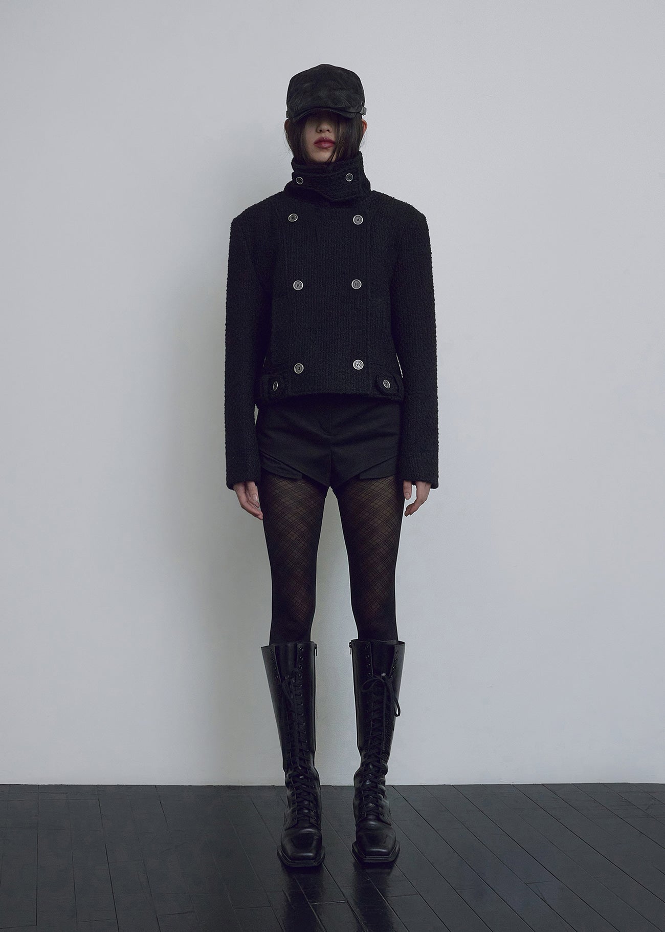 BOHEMSEO BELTED HALF COAT, TWEED BLACK – SeoulSeoul