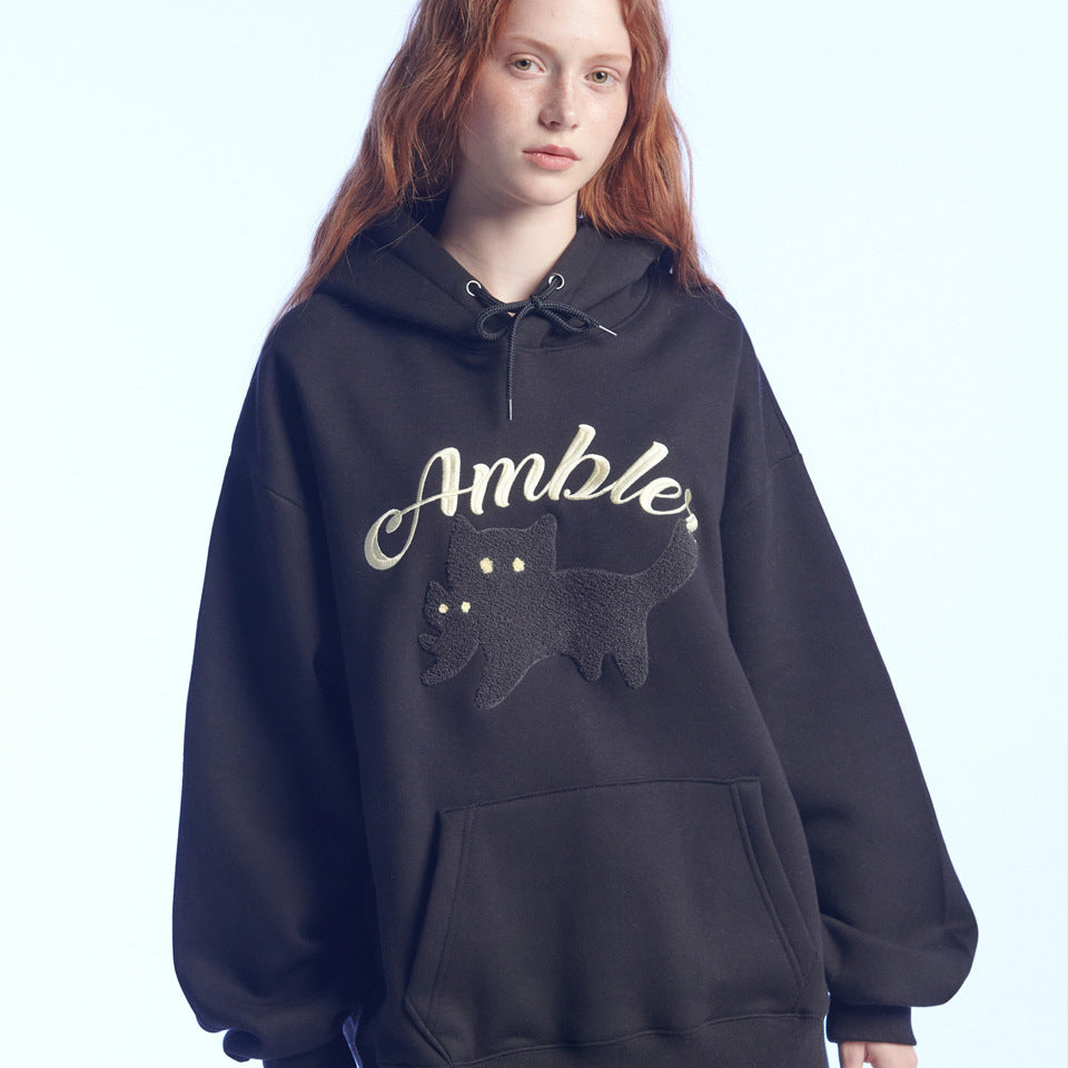 Tシャツ・カットソー +AMBLER+ Black cat unisex hooded sweatshirt black AHP1114 AMBLER Black Cat Over Fit Hoodie – SeoulSeoul
