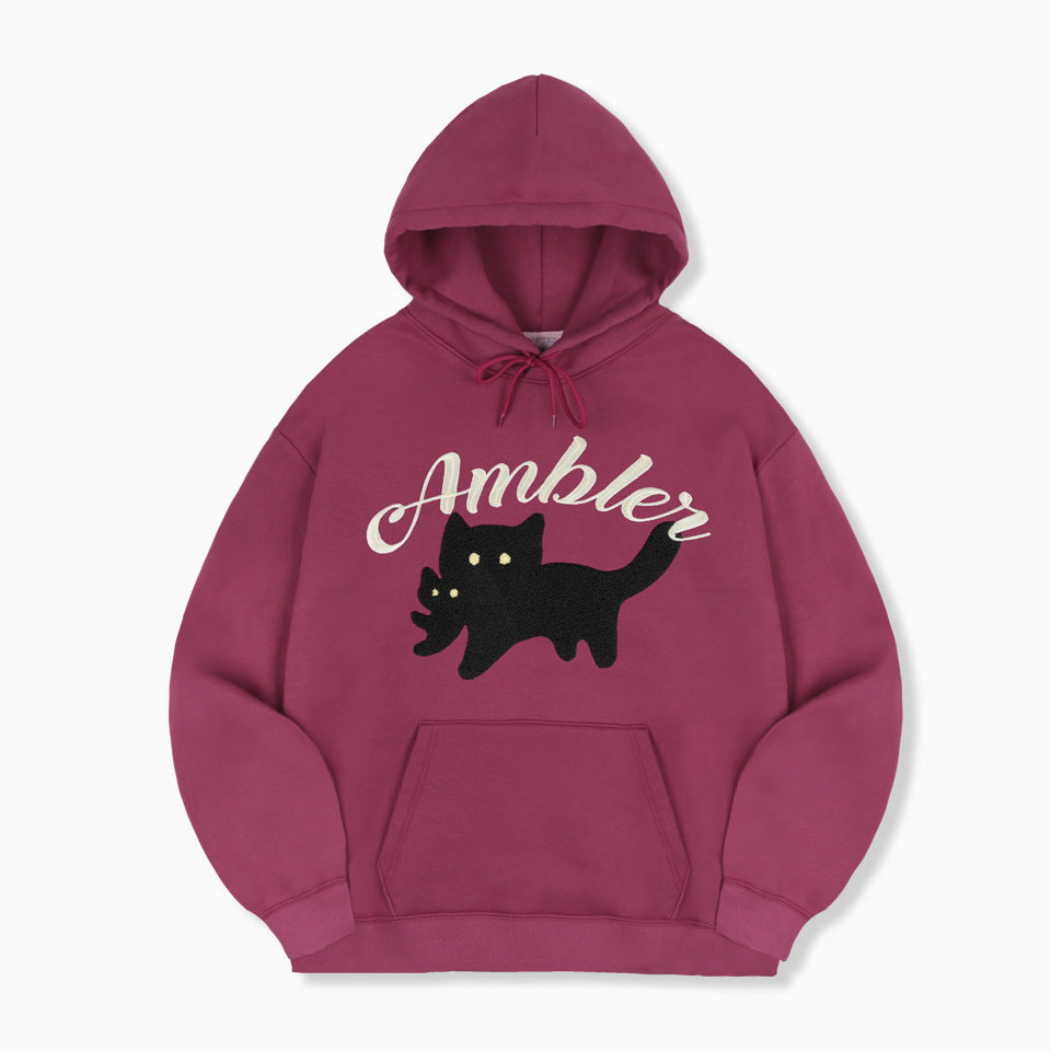 Tシャツ・カットソー +AMBLER+ Black cat unisex hooded sweatshirt black AHP1114 AMBLER Black Cat Over Fit Hoodie – SeoulSeoul