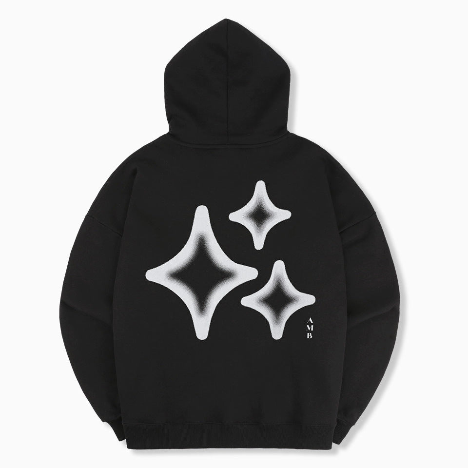 Tシャツ・カットソー +AMBLER+ Three star embroidery unisex hooded sweatshirt blac AMBLER Three Stars Over Fit Hoodie – SeoulSeoul