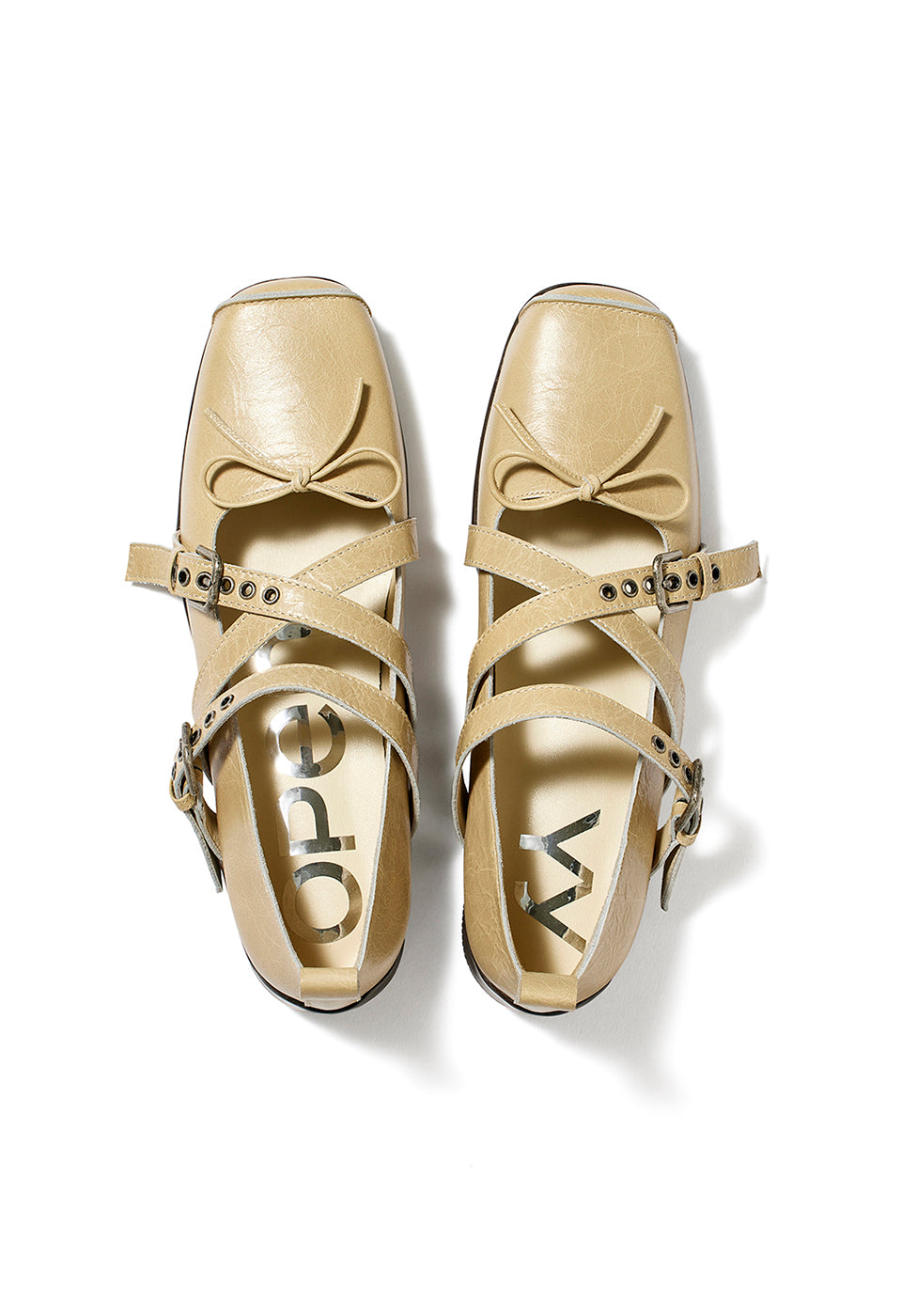 OPEN YY CROSS BUCKLE BALLET FLATS, BEIGE – SeoulSeoul