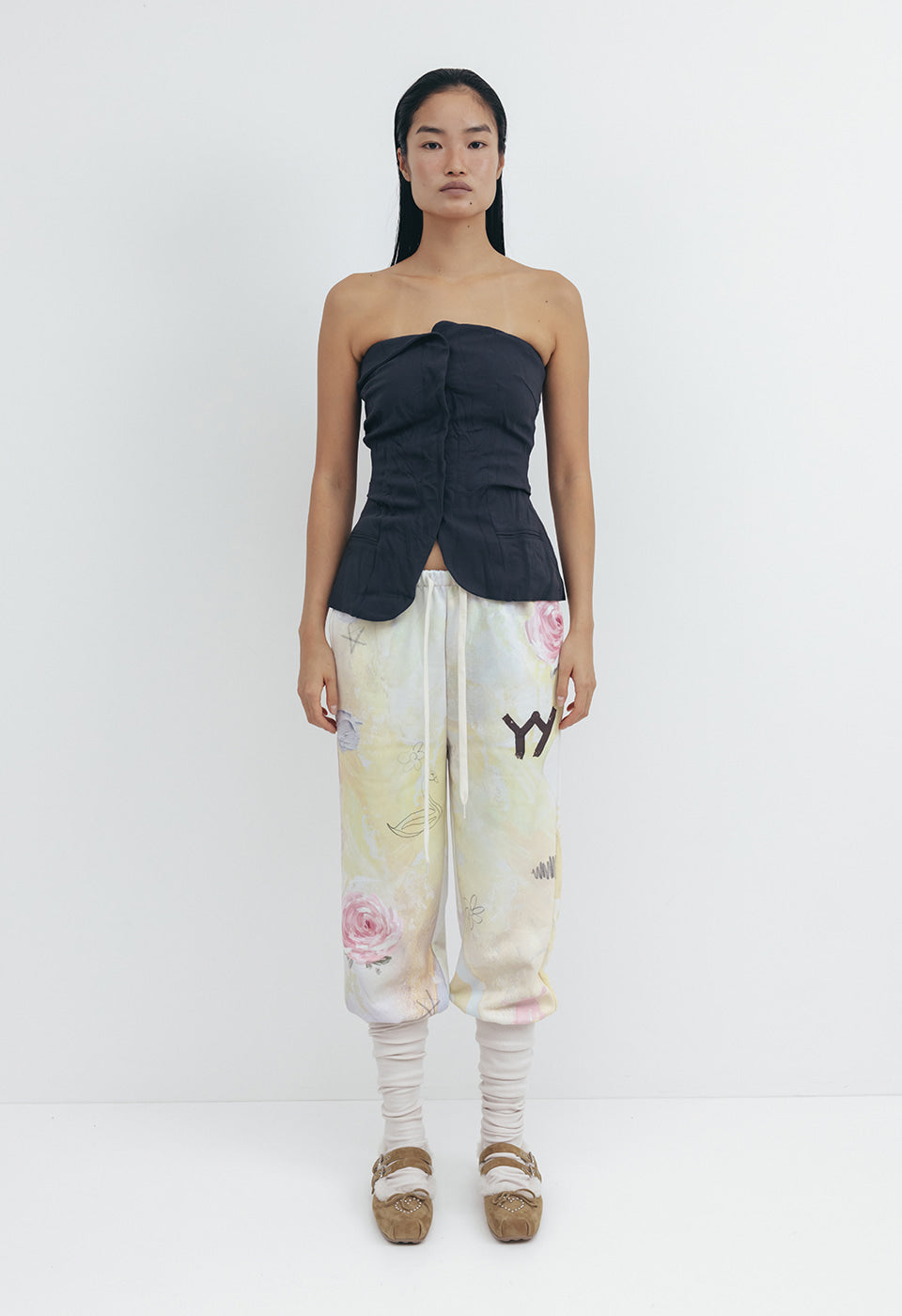 open yy layered knee socks pants パンツ OPEN YY GRAPHIC LAYERED KNEE SOCKS PANTS, MULTI – SeoulSeoul
