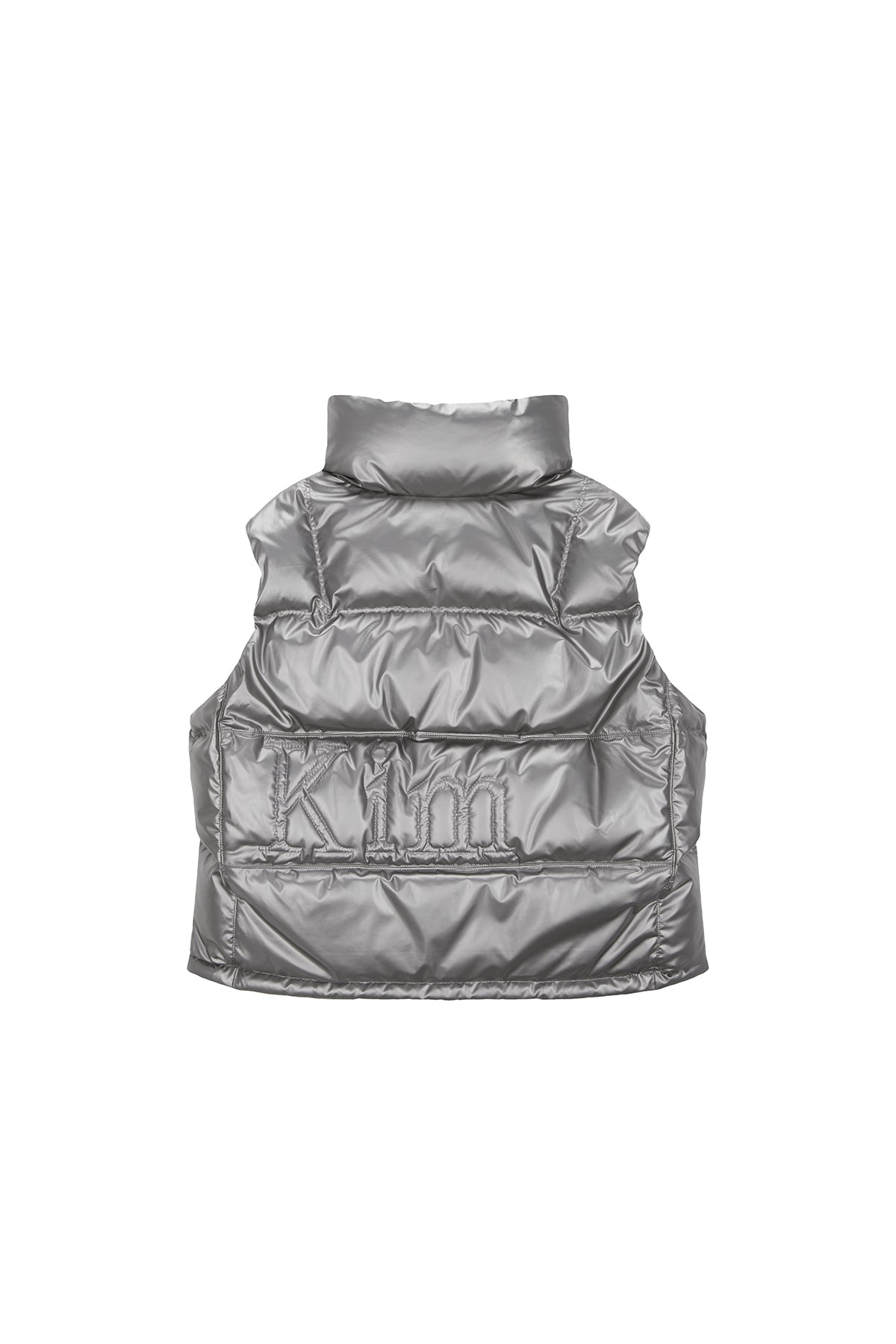 MATIN KIM BIG LOGO POINT DOWN VEST FOR WOMEN IN SILVER