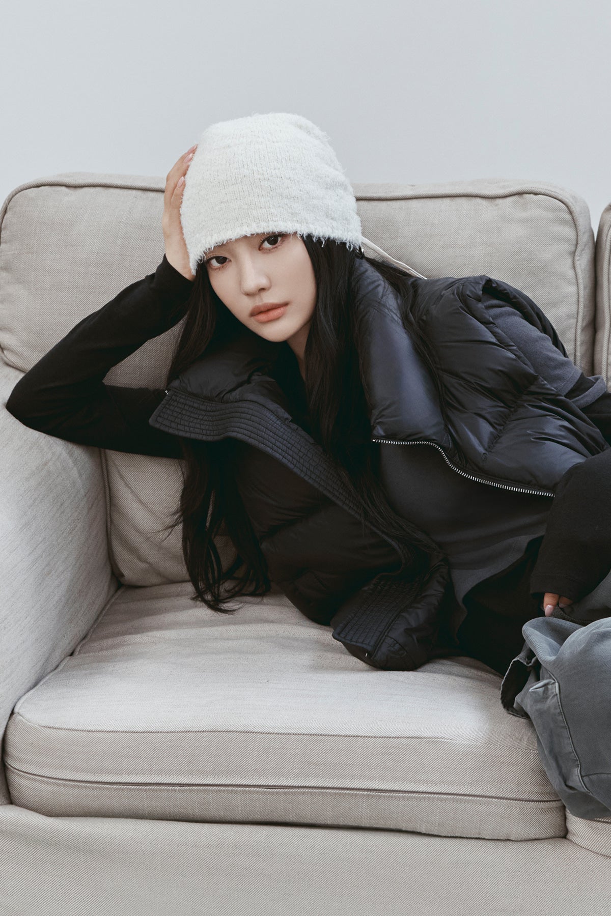MATIN KIM RIBBON TIE KNIT BEANIE IN IVORY – SeoulSeoul