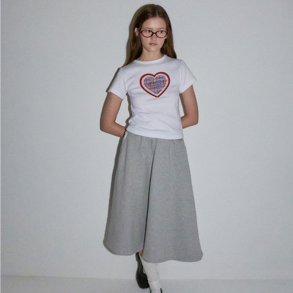 RONRON☆SHAPE APPLIQUE SLIM CROP T SHIRTS RONRON SHAPE APPLIQUE SLIM CROP T SHIRTS HEART WHITE